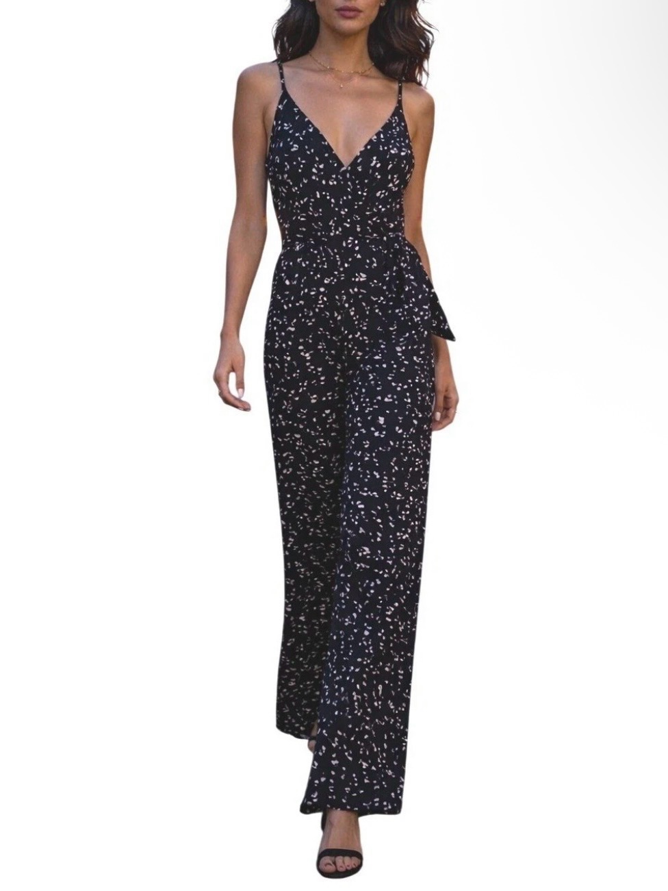 Kaileigh Rochelle Black & White Abstract Print Sleeveless Jumpsuit Large Nwot